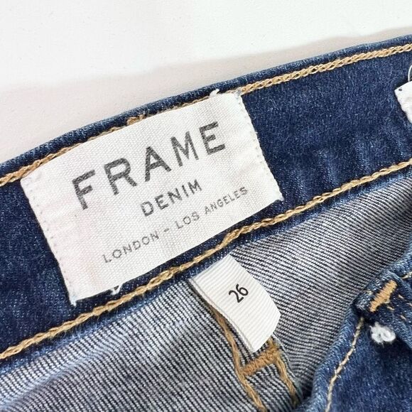 Frame Skinny Jeans Women's 26 Dark Blue Le Skinny Mid Rise Ankle Stretch Denim - Picture 2 of 10